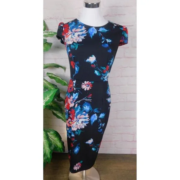 SALE Betsey Johnson Floral Bodycon Midi Dress Size 4 Bold Statement - Picture 1 of 10